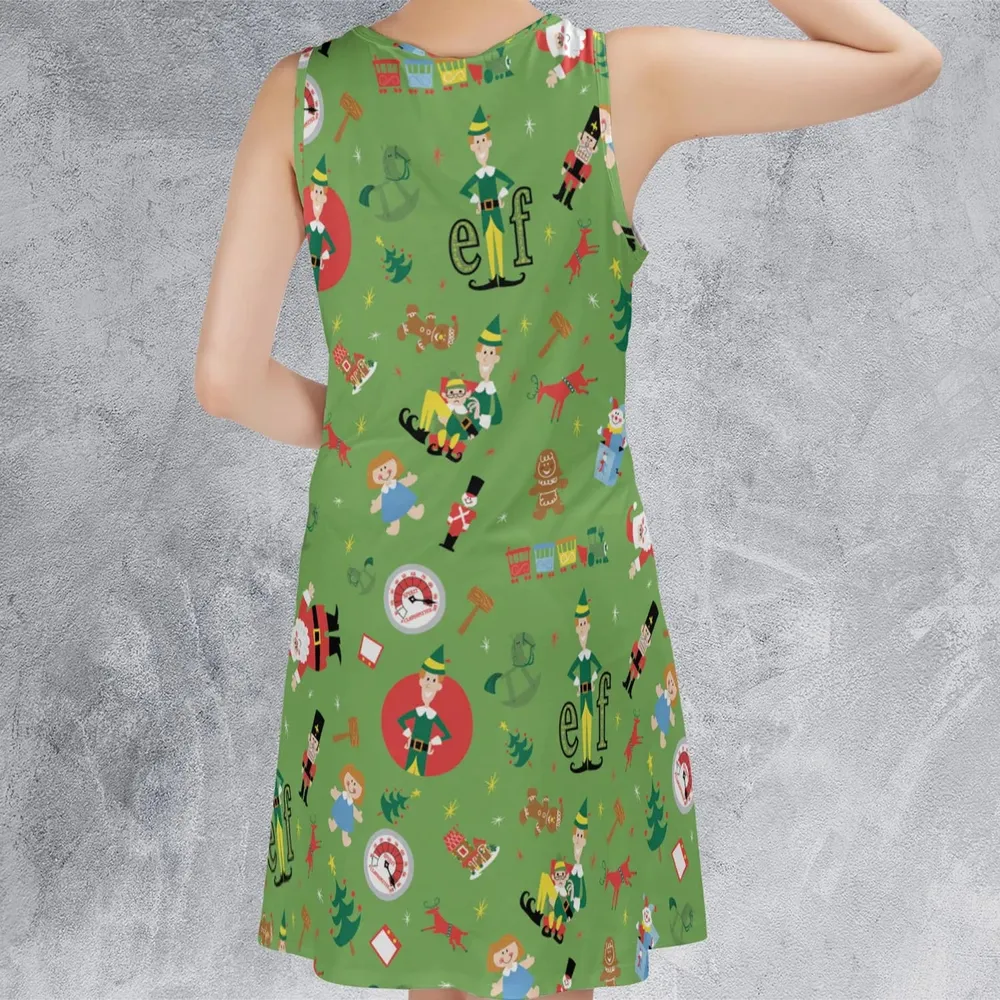 ELF Christmas Pattern Sleeveless Dress - 3