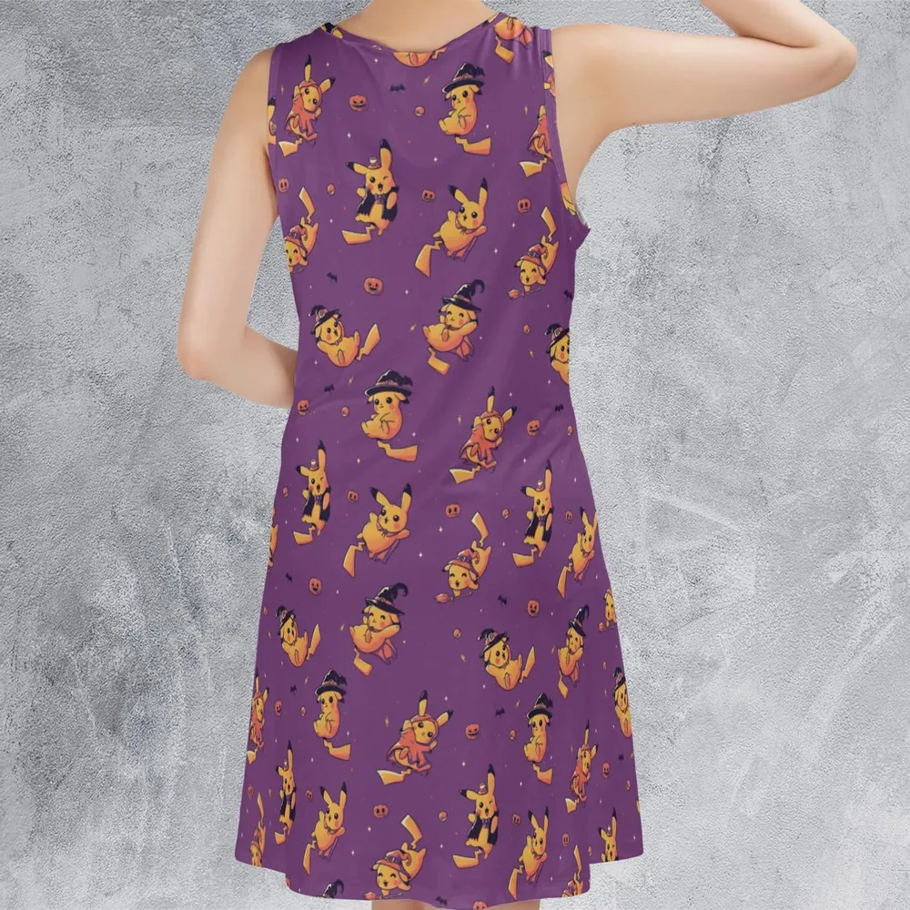 Electric Halloween Cute Pikachu Pattern Sleeveless Dress - 3
