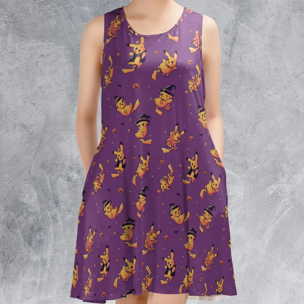 Electric Halloween Cute Pikachu Pattern Sleeveless Dress - 2