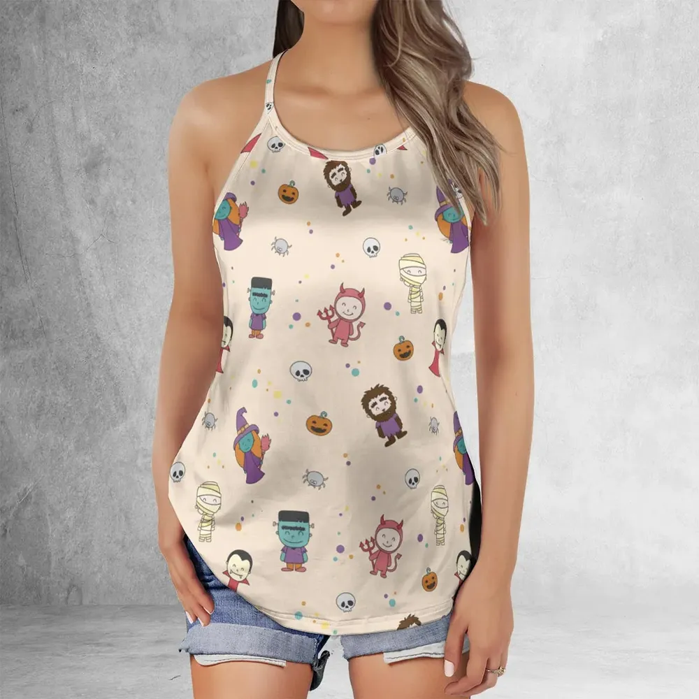 Cute Halloween Characters Pattern Criss Cross Tank Top - 2