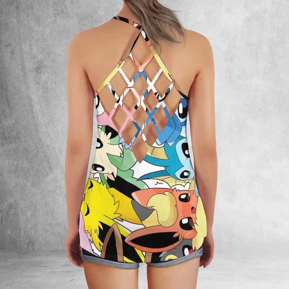Cute Eevee Evolution Pokemon Criss Cross Tank Top - 3