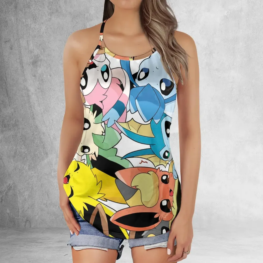 Cute Eevee Evolution Pokemon Criss Cross Tank Top - 2