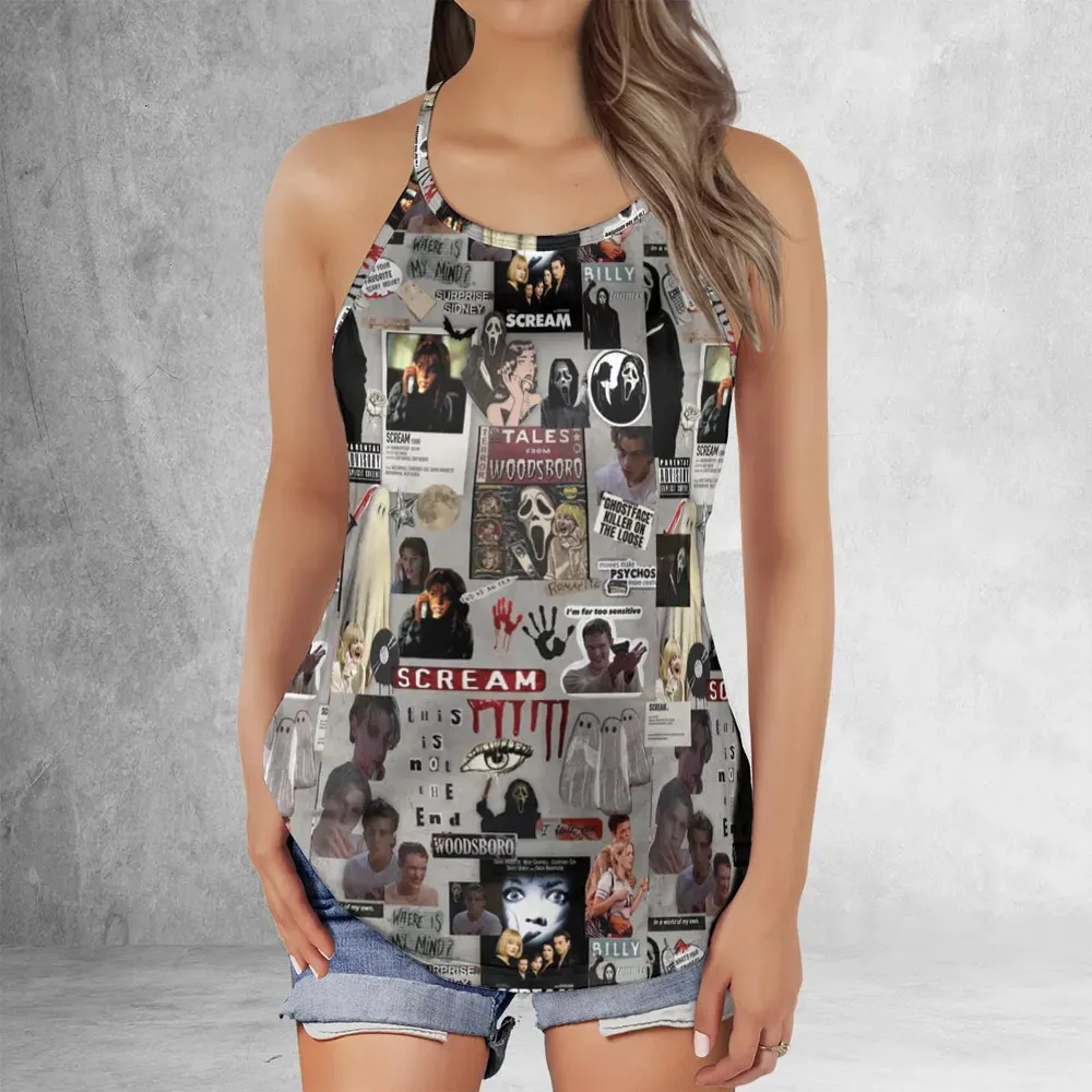 Crime Scene Scream Aesthetic Pattern Criss Cross Tank Top - 2