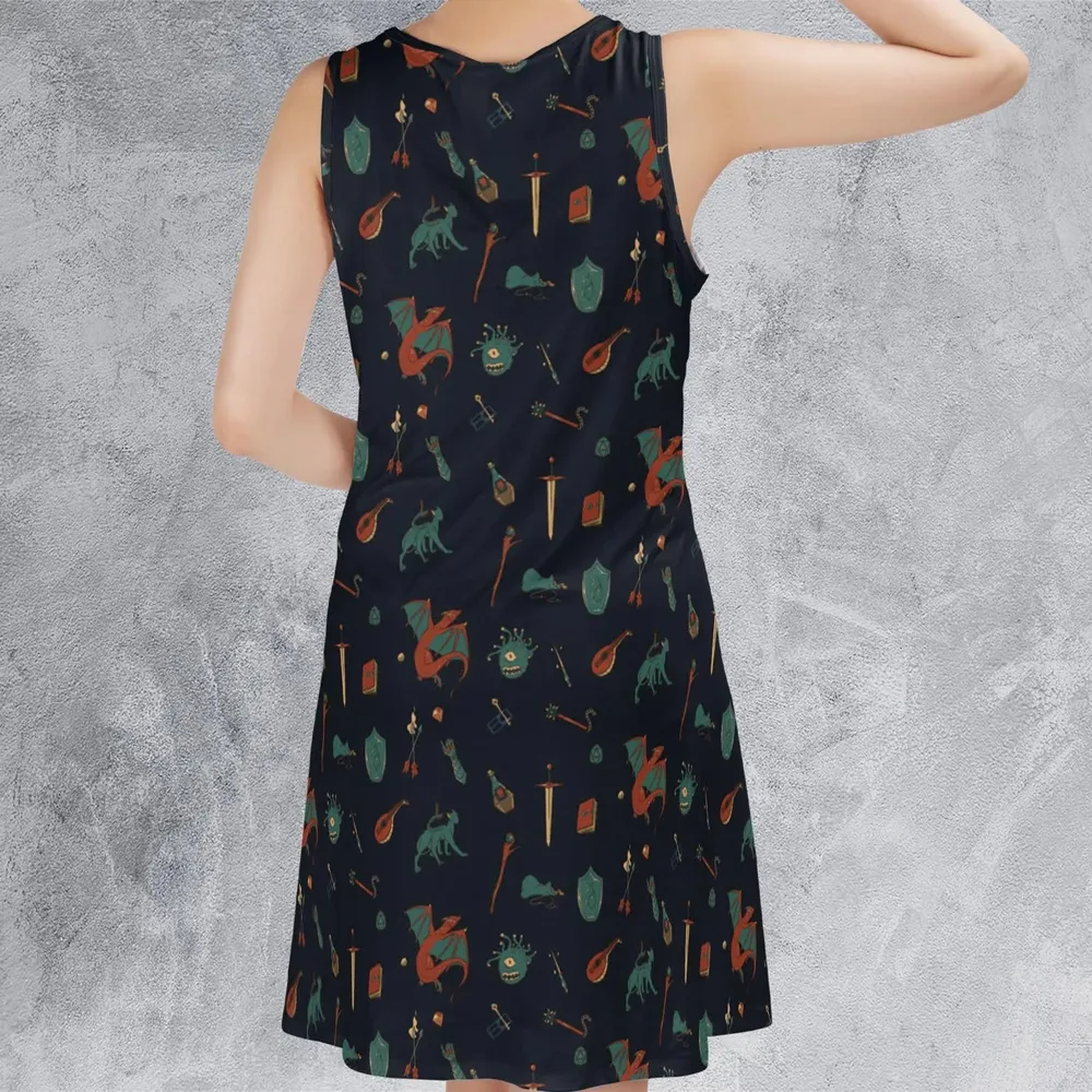 DnD Items and Monsters Pattern Sleeveless Dress - 3