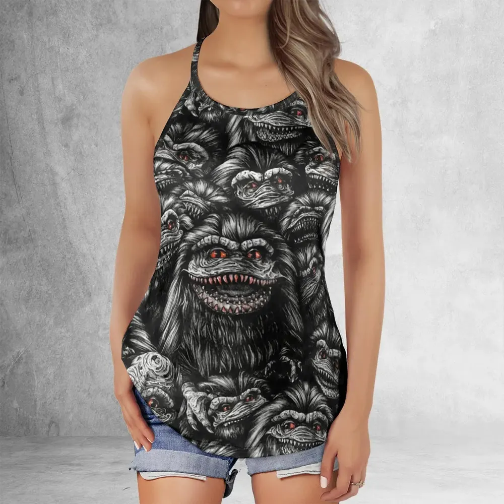 Critters Pattern Halloween Criss Cross Tank Top - 2