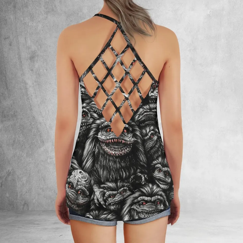 Critters Pattern Halloween Criss Cross Tank Top - 3