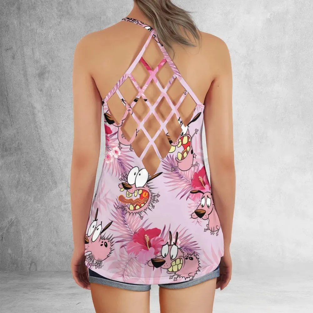 Courage the Cowardly Dog Floral Tropical Criss Cross Tank Top - 3