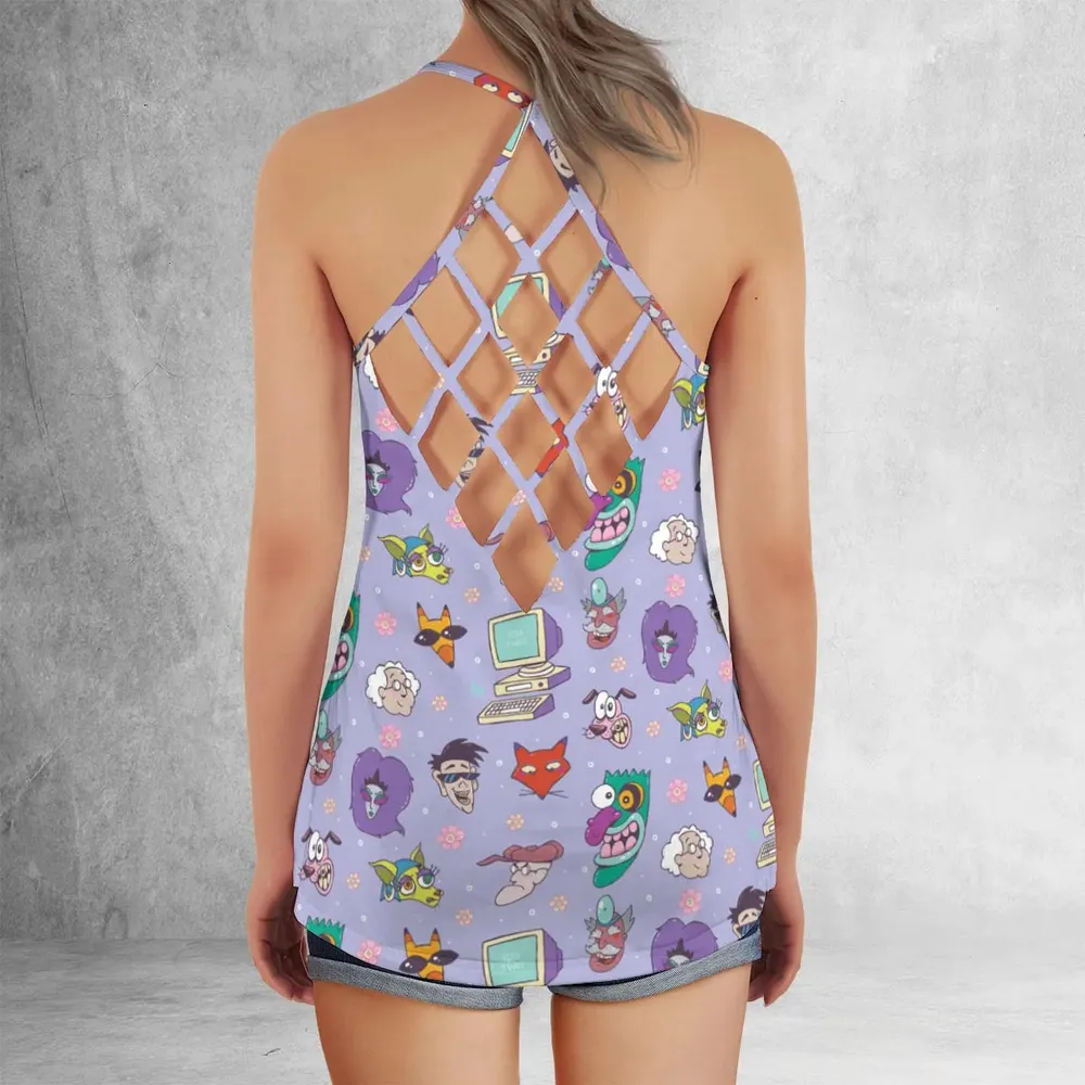 Courage the Cowardly Dog Characters Pattern Criss Cross Tank Top - 3