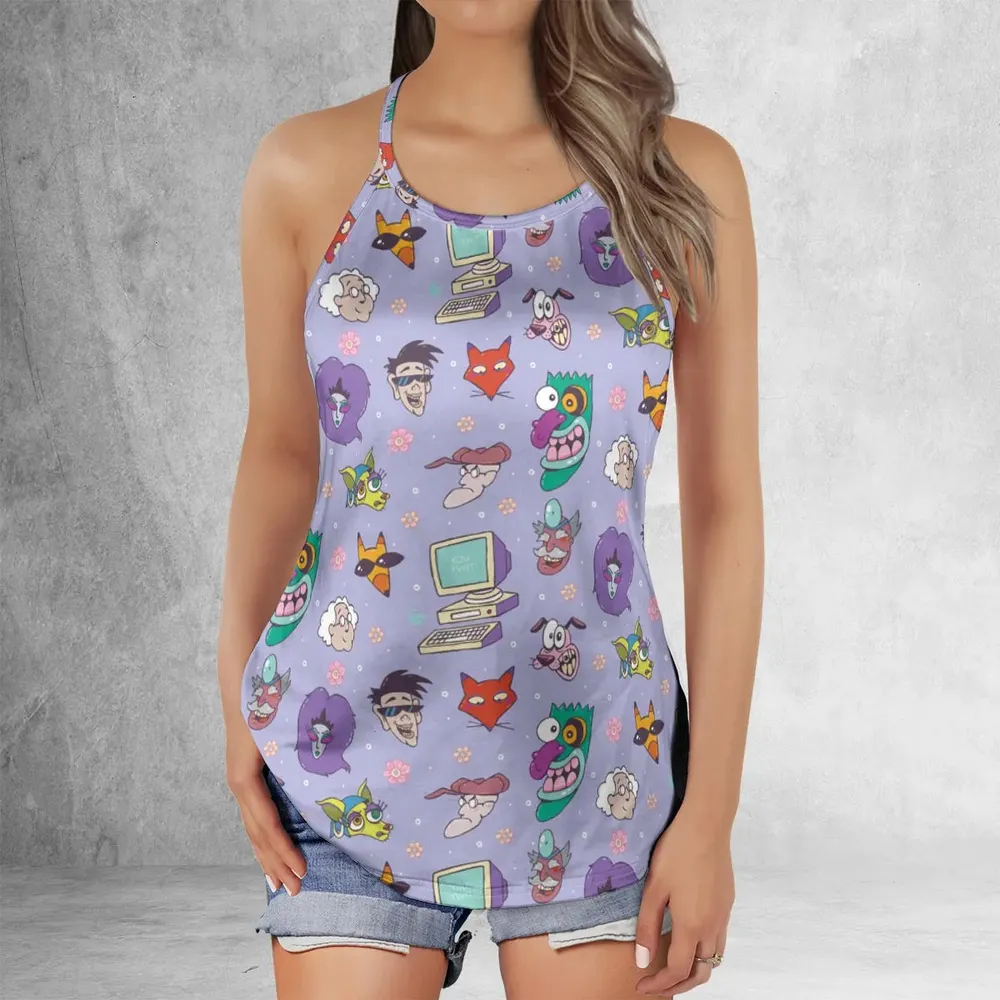 Courage the Cowardly Dog Characters Pattern Criss Cross Tank Top - 2