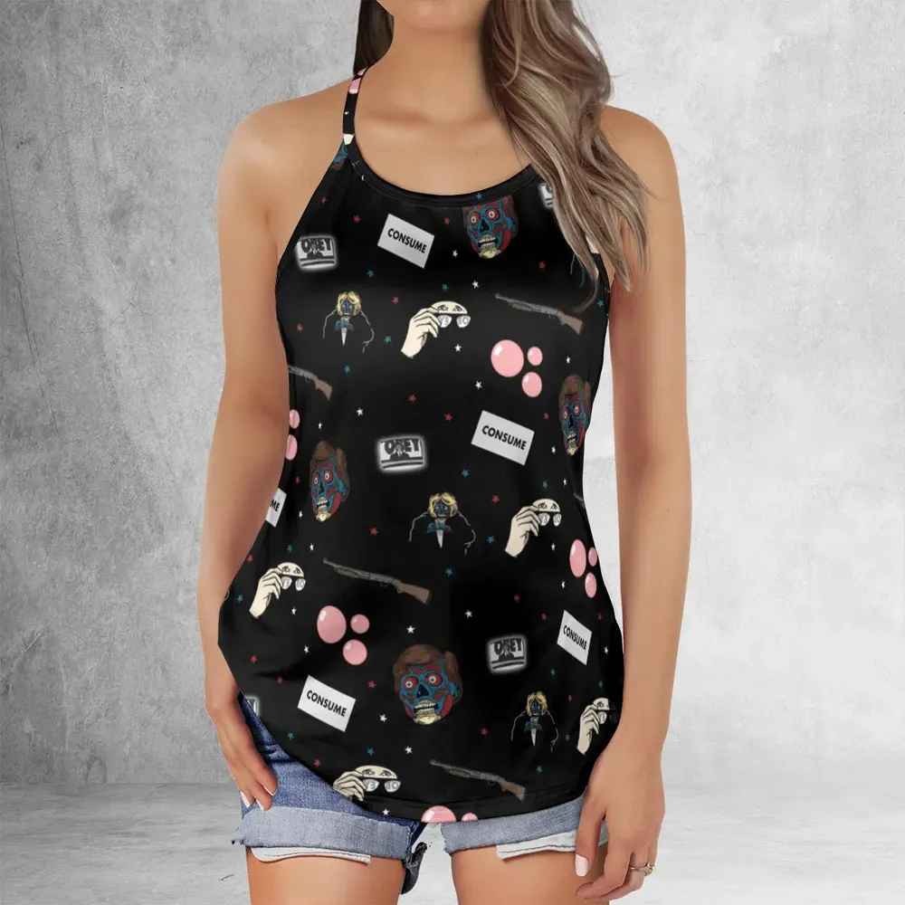 Consume They Live Patterns Criss Cross Tank Top - 2