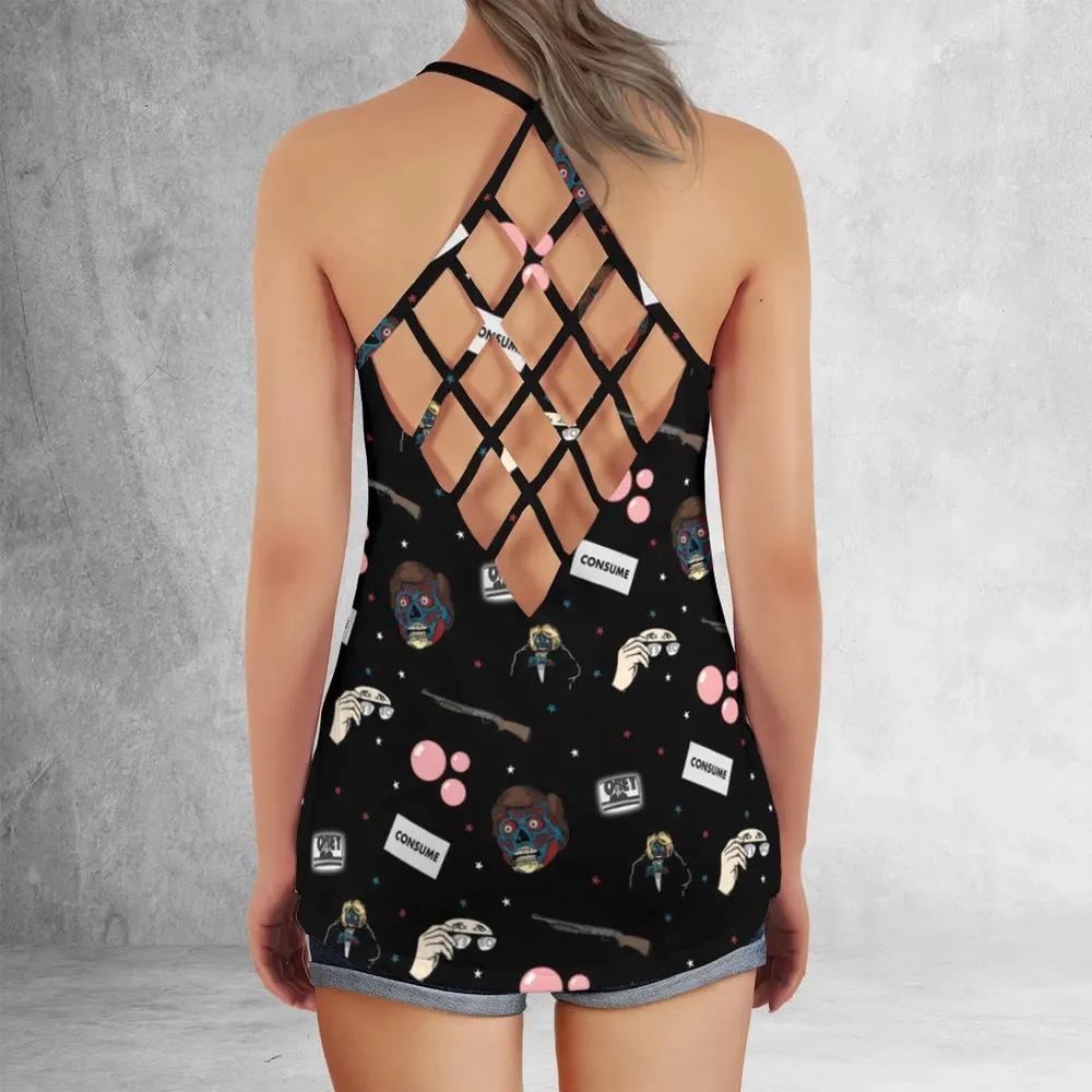 Consume They Live Patterns Criss Cross Tank Top - 3
