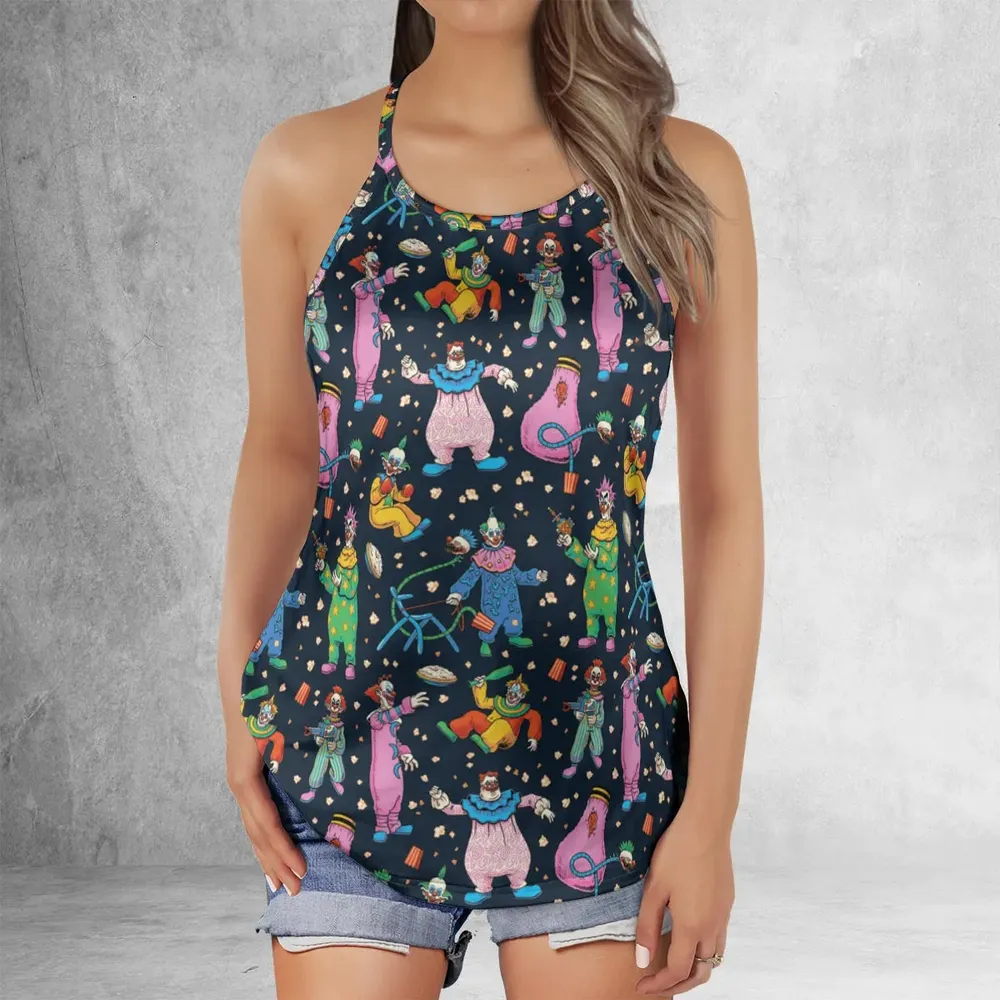 Clowns Popcorn Killer Klowns from Outer Space Pattern Criss Cross Tank Top - 2