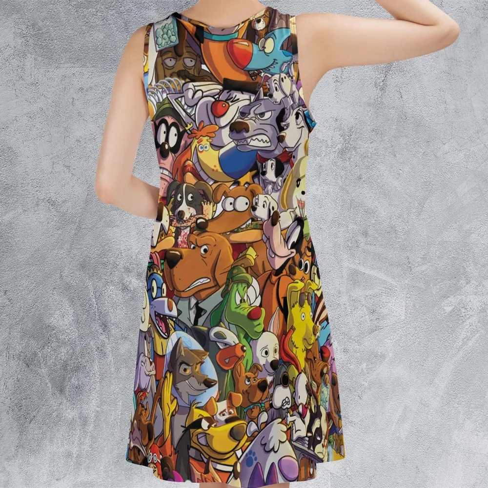 Dogs From Famous Cartoons Sleeveless Dress - 3