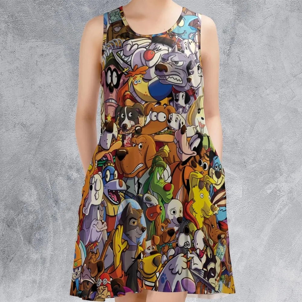 Dogs From Famous Cartoons Sleeveless Dress - 2