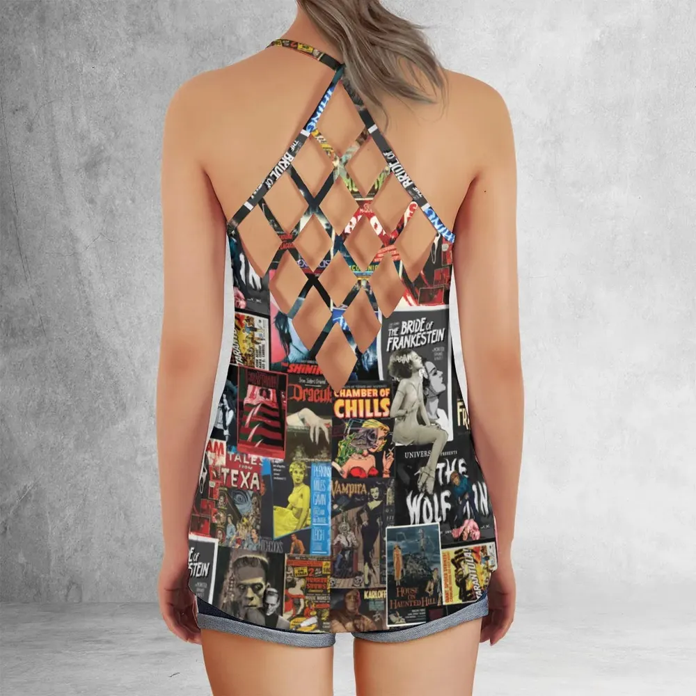 Classic Horror Movie Posters Monster Universal Scream Ghostface The Thing Criss Cross Tank Top - 3