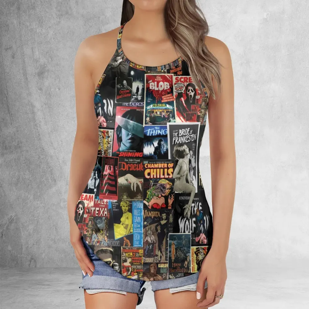Classic Horror Movie Posters Monster Universal Scream Ghostface The Thing Criss Cross Tank Top - 2