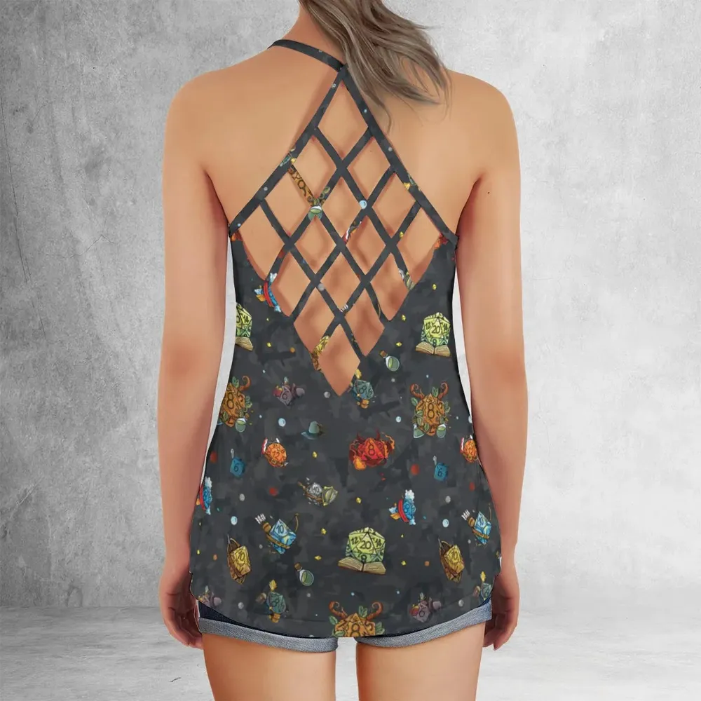 Class Dices DND Pattern Criss Cross Tank Top - 3