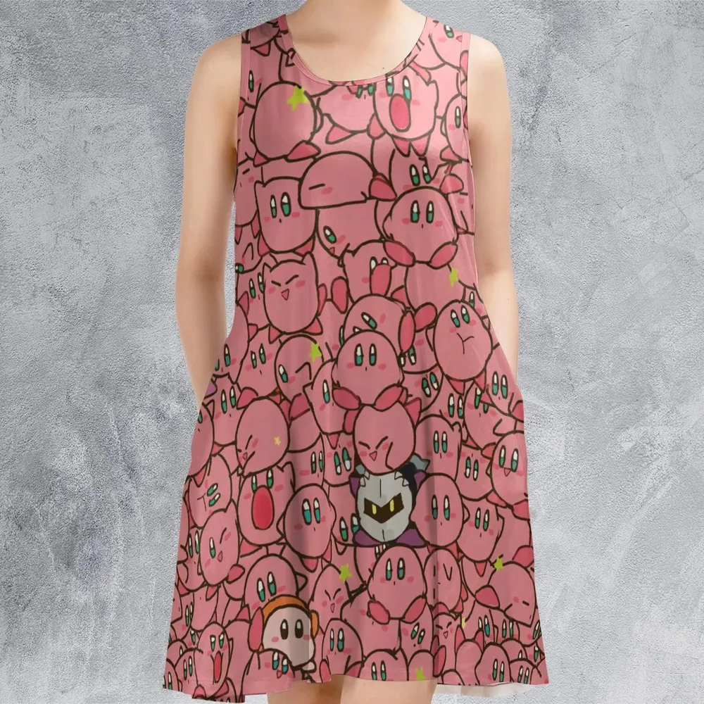 Cute Kirby Waddle Doo Bandana Waddle Dee Meta Knight Kirby's Characters Sleeveless Dress - 2