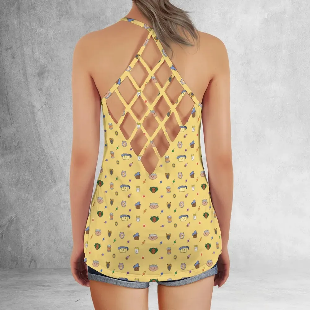 Cat DND Classes Pattern Criss Cross Tank Top - 3