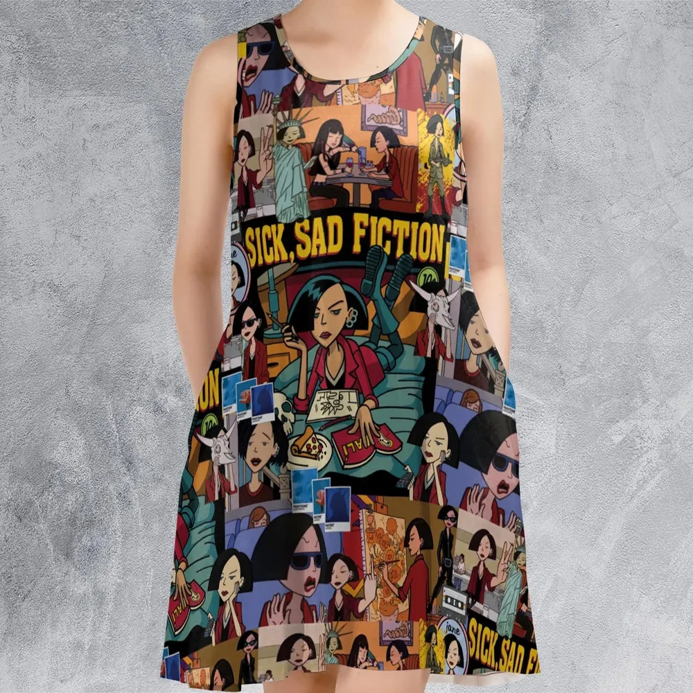 Daria Sick Sad Fiction Pattern Sleeveless Dress - 2