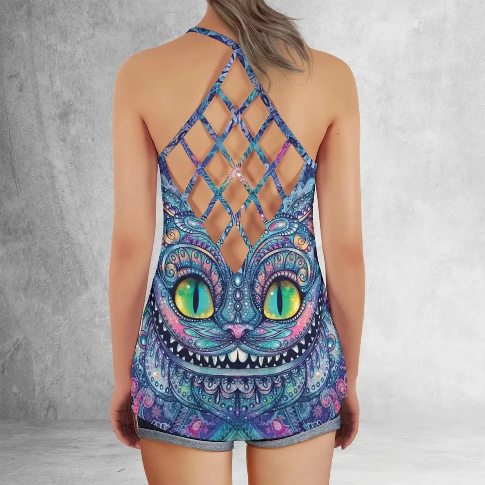 Cheshire Cat Alice In Wonderland Criss Cross Tank Top - 3