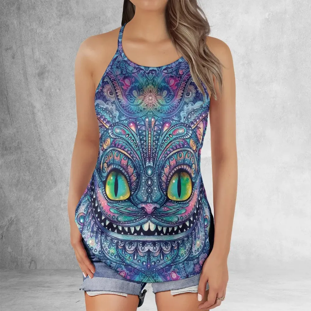 Cheshire Cat Alice In Wonderland Criss Cross Tank Top - 2