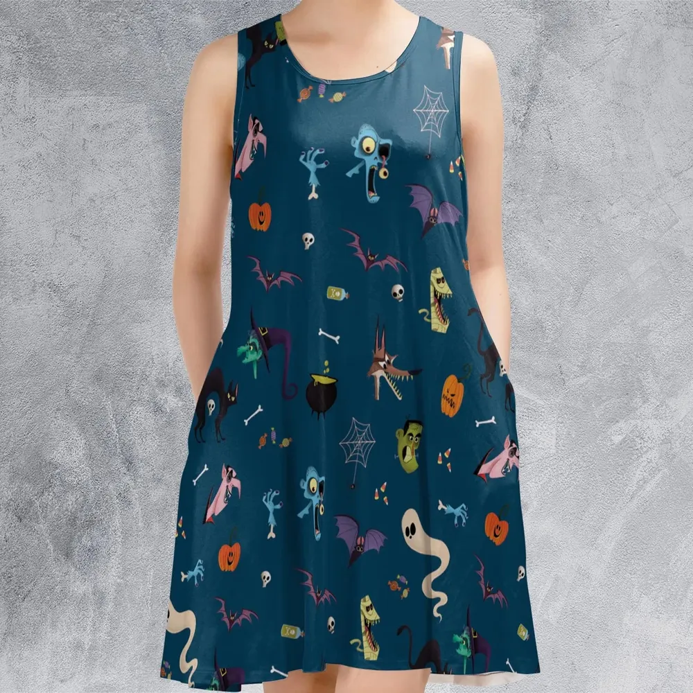 Cute Spooky Classic Monster Sleeveless Dress - 2