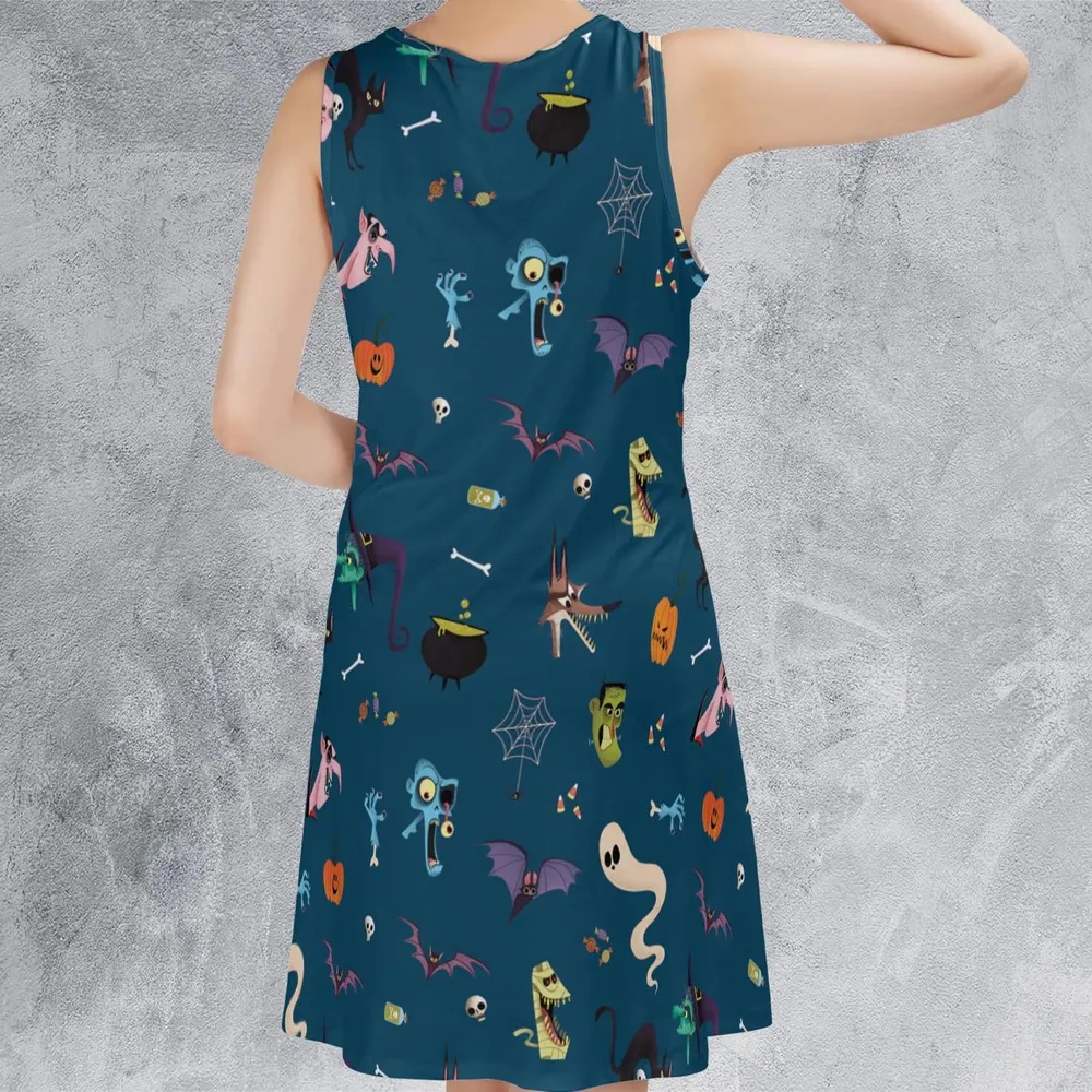 Cute Spooky Classic Monster Sleeveless Dress - 3