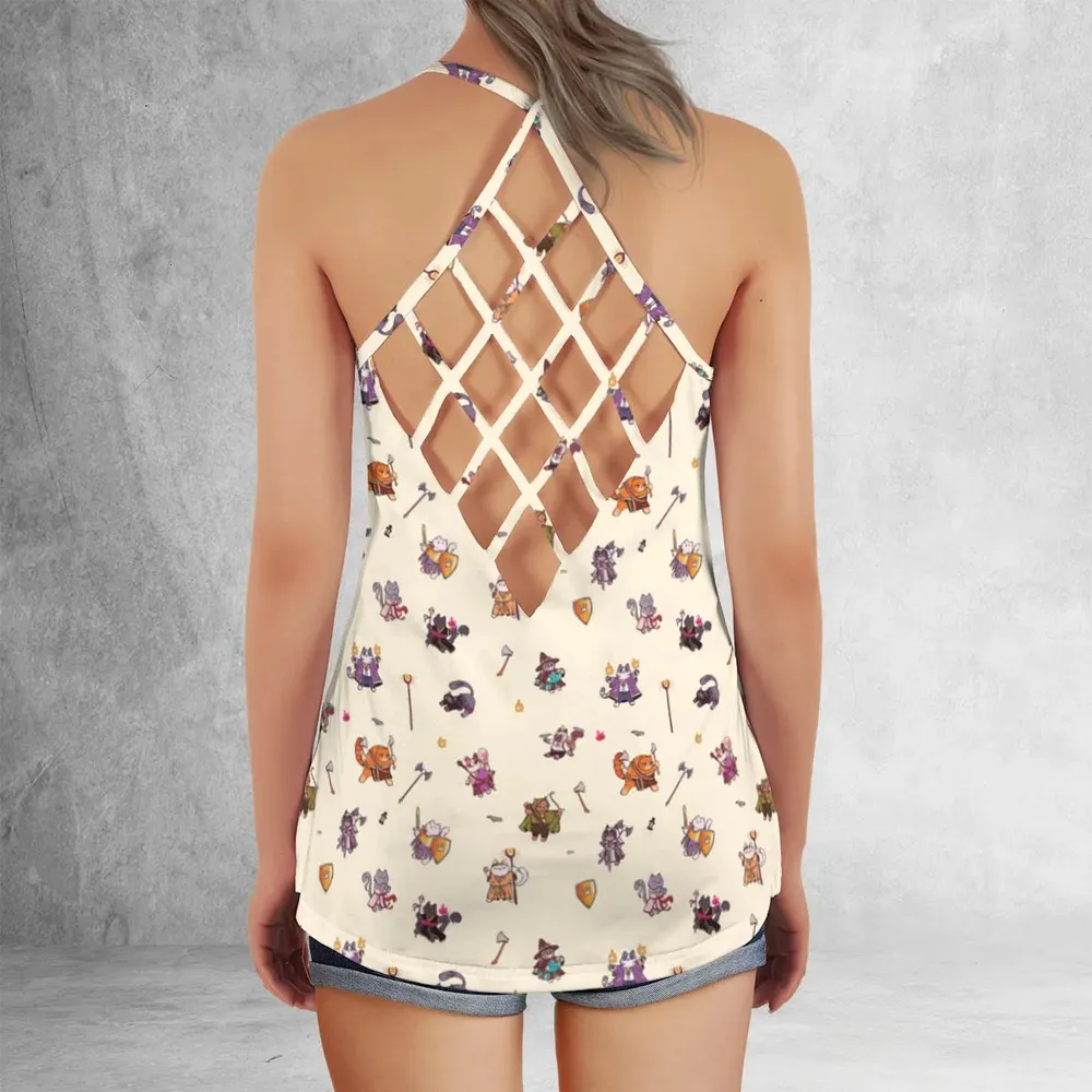 Cats In DnD Pattern Criss Cross Tank Top - 3