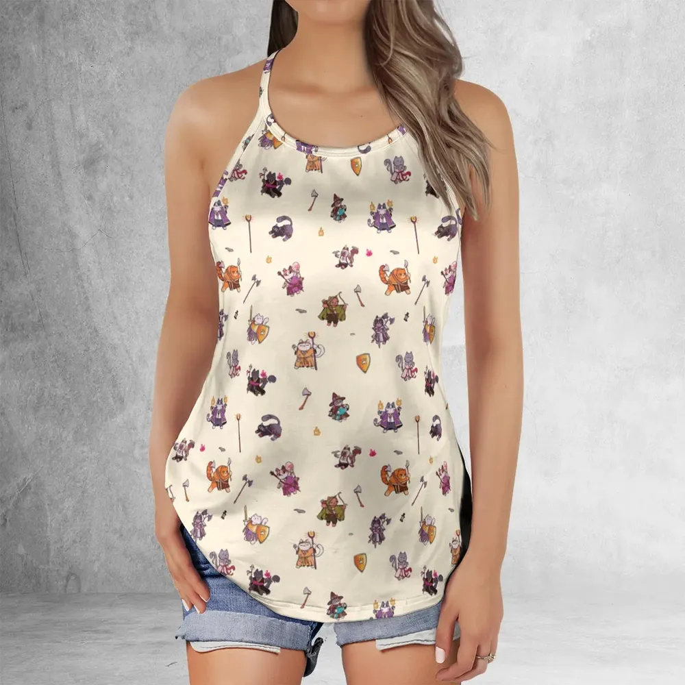 Cats In DnD Pattern Criss Cross Tank Top - 2