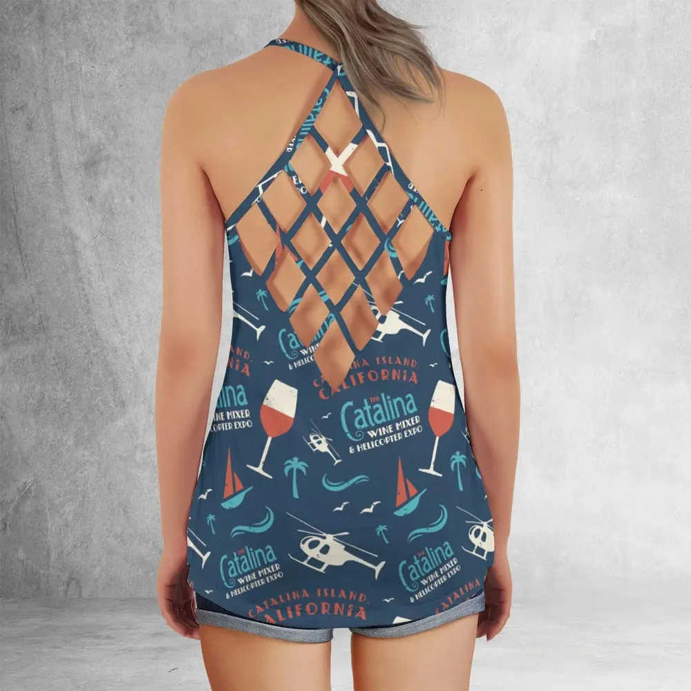 Catalina Wine Mixer Pattern Criss Cross Tank Top - 3