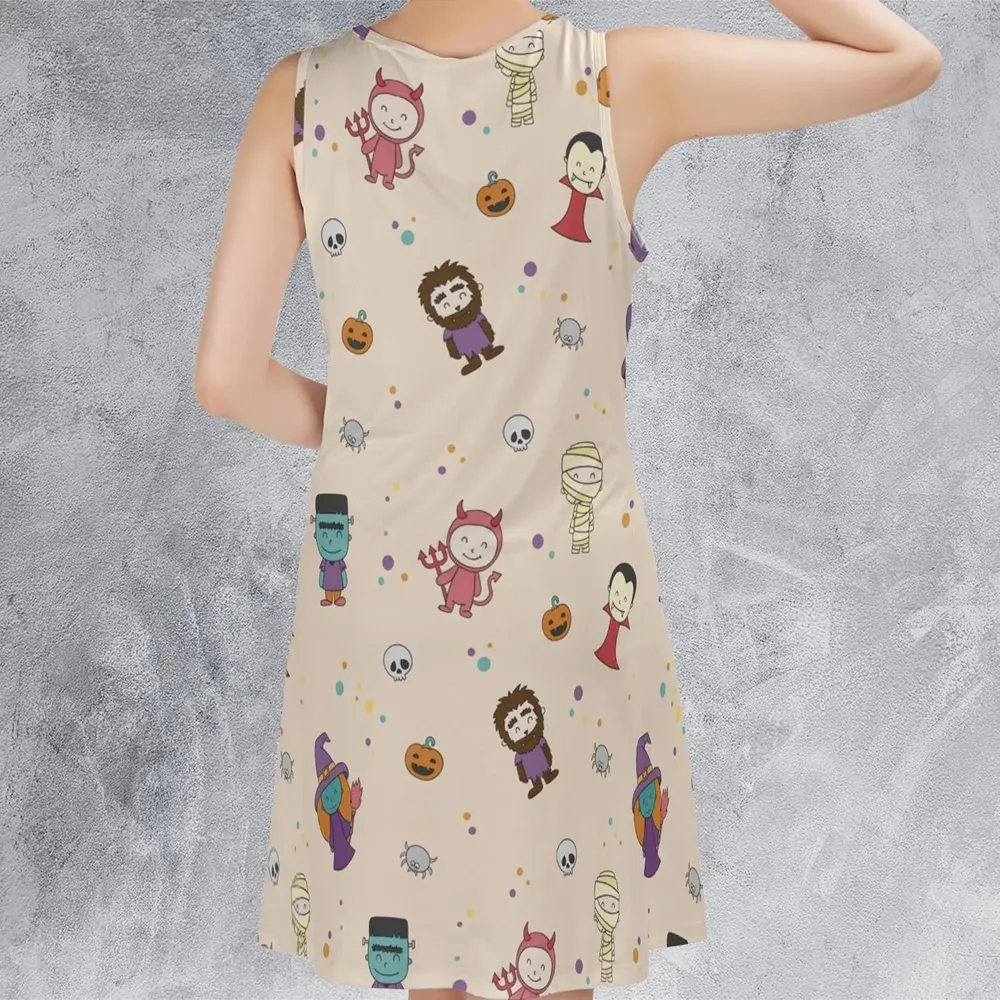 Cute Halloween Characters Pattern Sleeveless Dress - 3