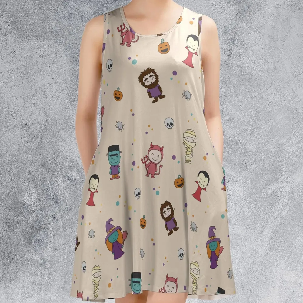 Cute Halloween Characters Pattern Sleeveless Dress - 2