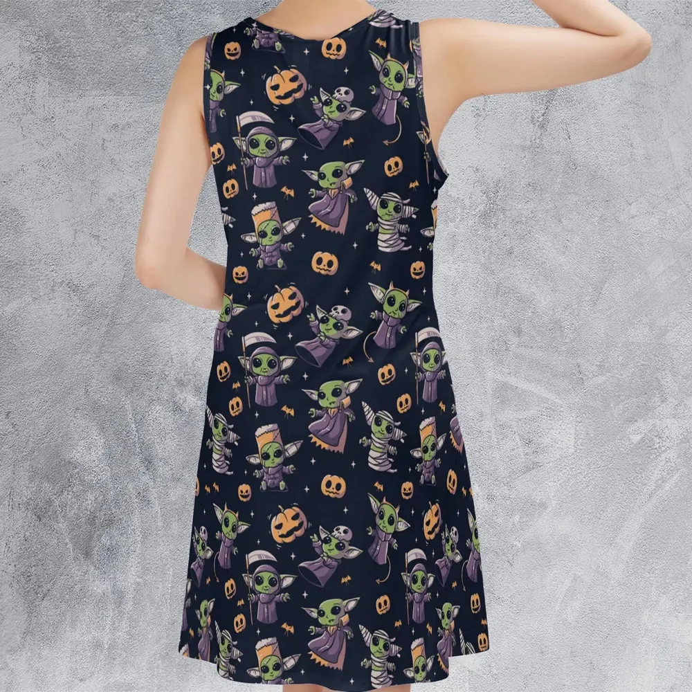 Cute Baby Yoda Halloween Pattern Sleeveless Dress - 3