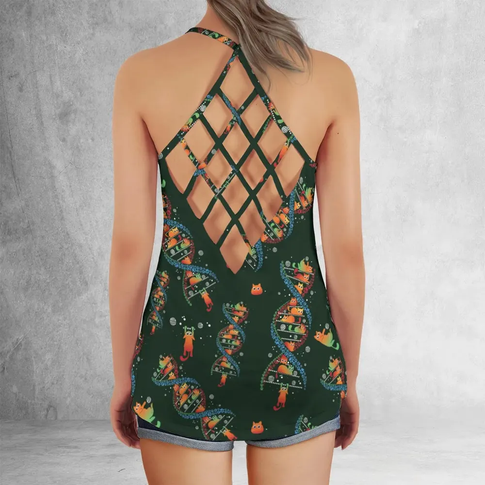 Cat Kitten DNA Pattern Criss Cross Tank Top - 3