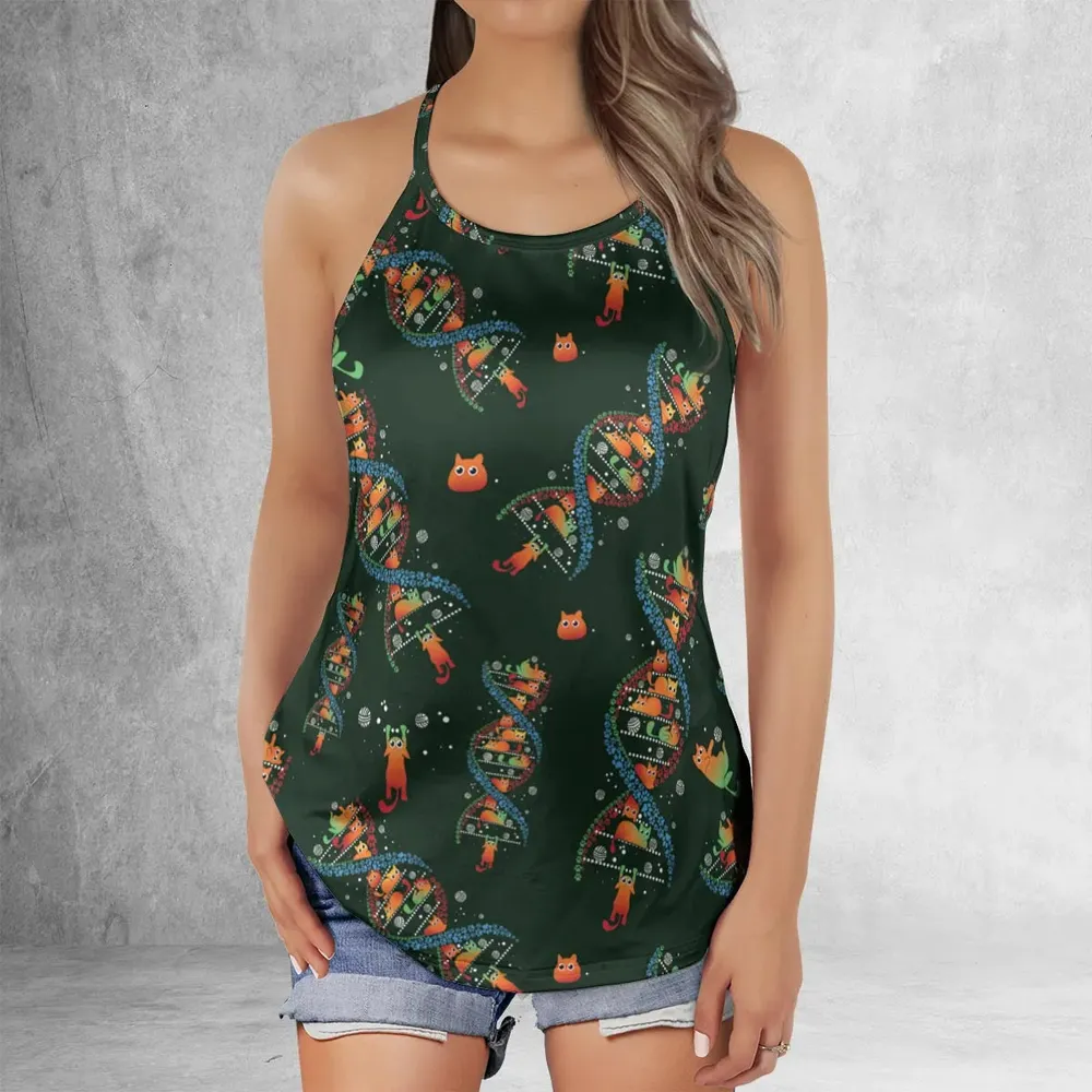 Cat Kitten DNA Pattern Criss Cross Tank Top - 2