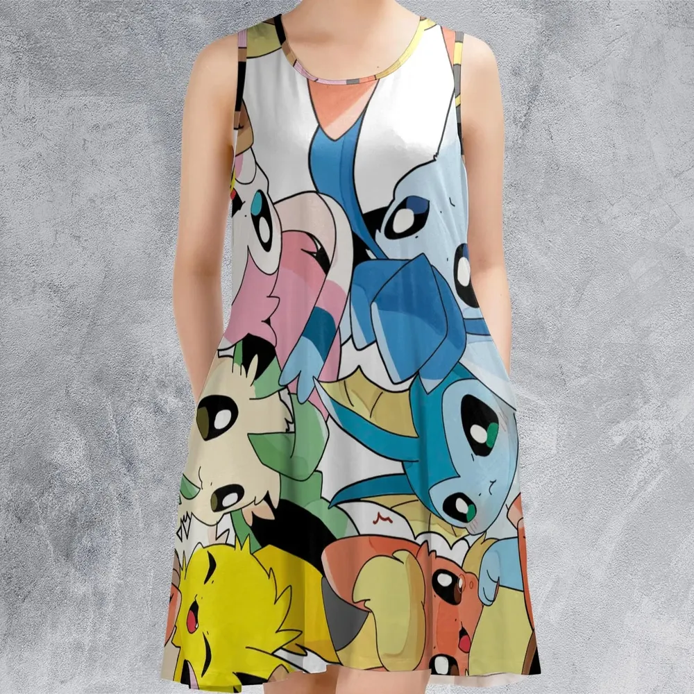 Cute Eevee Evolution Pokemon Sleeveless Dress - 2