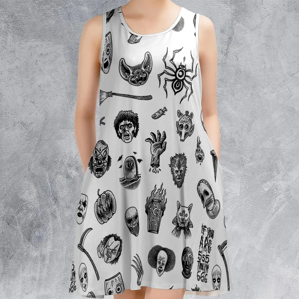 Cult Horror Characters Cryptkeeper Beetlejuice Chucky Fears of a clown Sleeveless Dress - 2