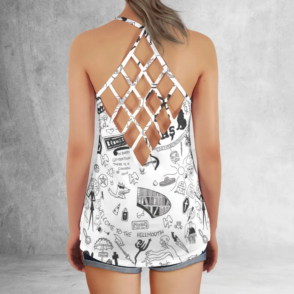 Buffy The Vampire Slayer Pattern Criss Cross Tank Top - 3
