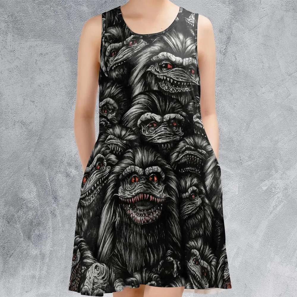 Critters Pattern Halloween Sleeveless Dress - 2