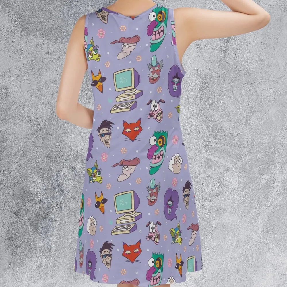 Courage the Cowardly Dog Characters Pattern Sleeveless Dress - 3