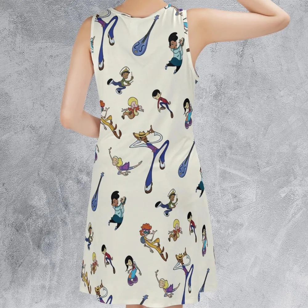 Class Of 3000 Characters Pattern Sleeveless Dress - 3