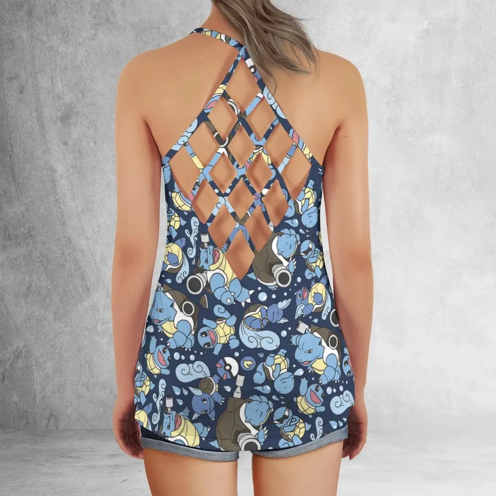 Blastoise Wartortle Squirtle Pokemon Pattern Criss Cross Tank Top - 3