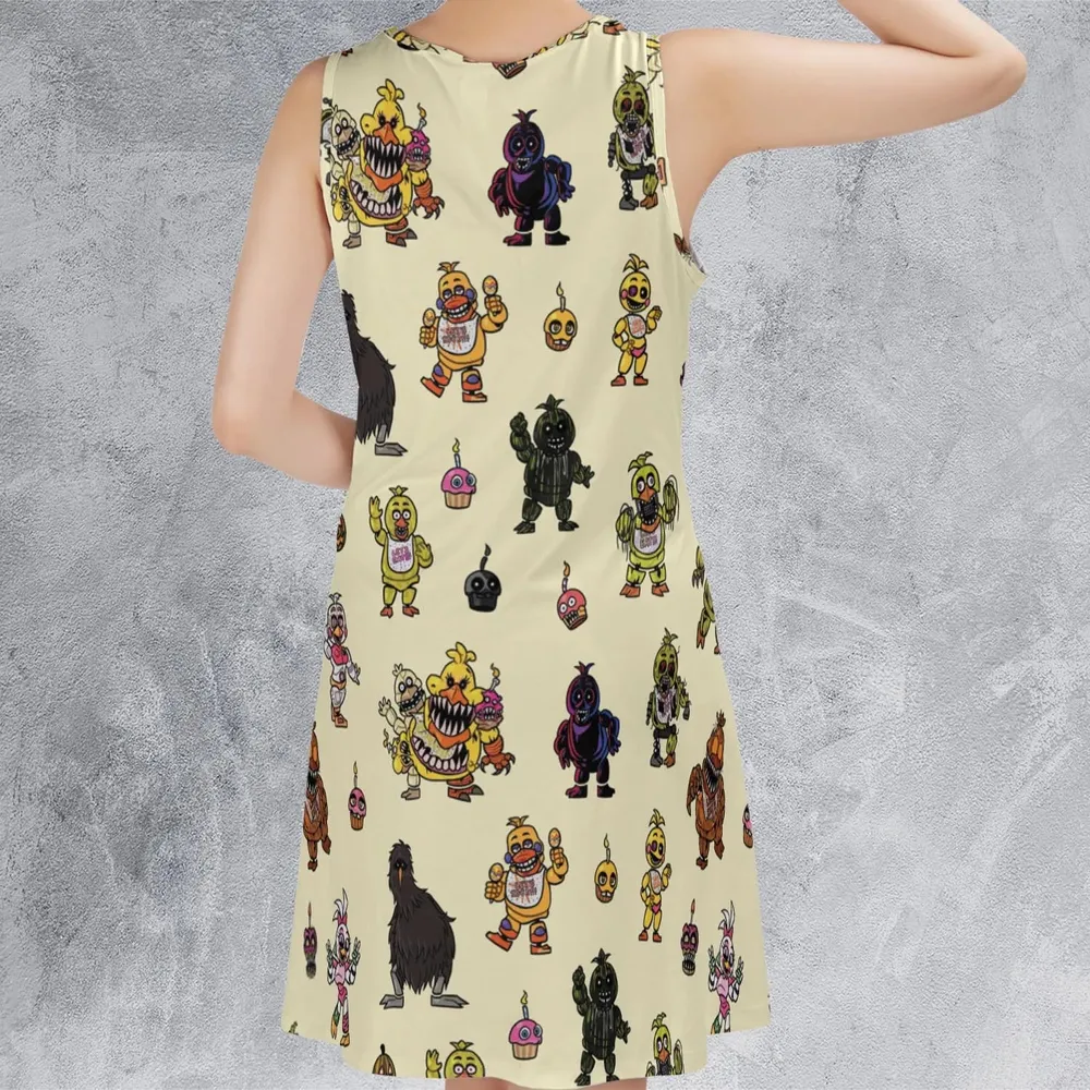 Chica Chicken Five Nights at Freddy's Pattern Sleeveless Dress - 3