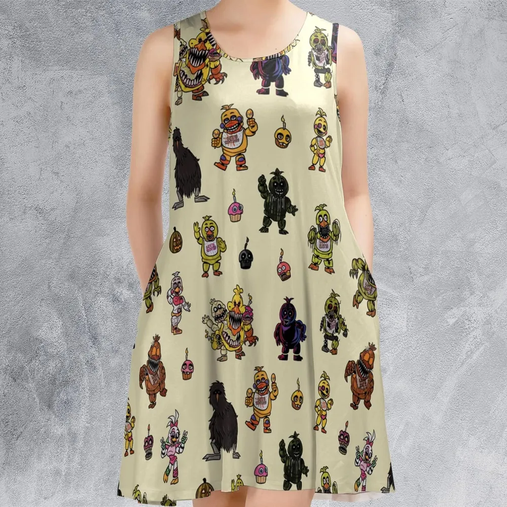 Chica Chicken Five Nights at Freddy's Pattern Sleeveless Dress - 2