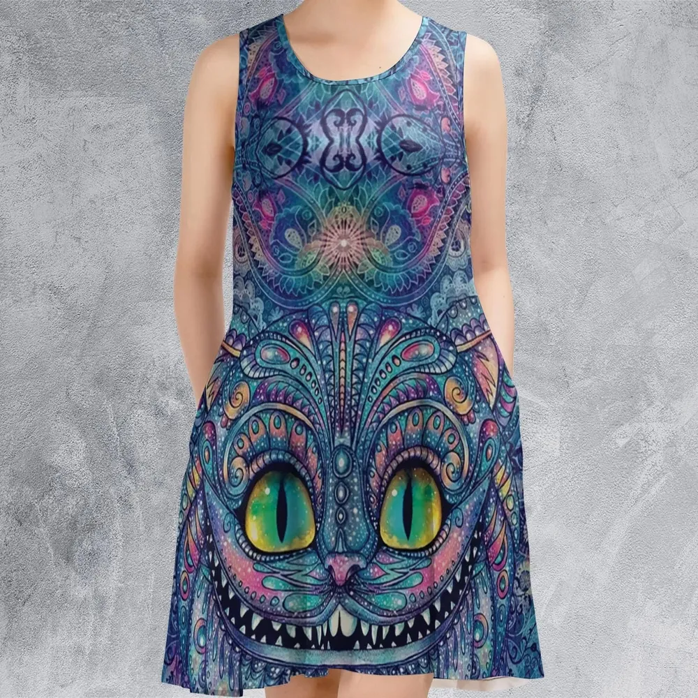 Cheshire Cat Alice In Wonderland Sleeveless Dress - 2