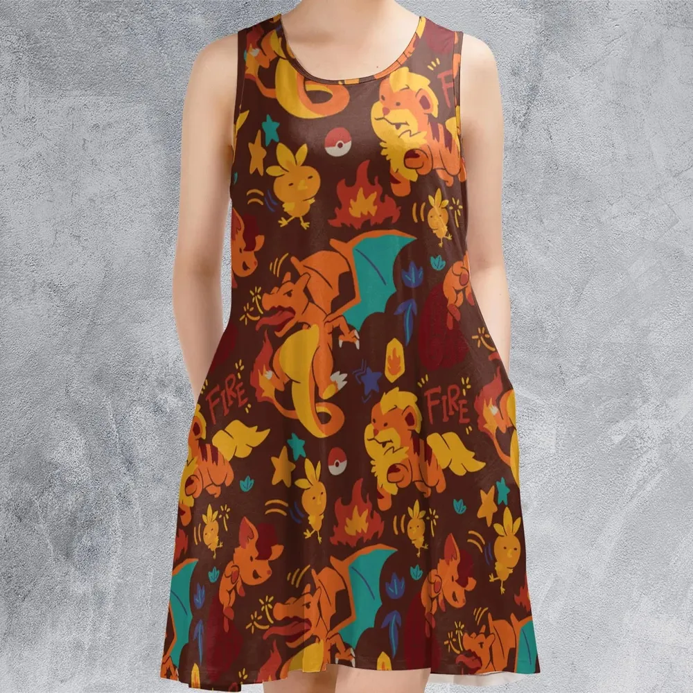 Charizard Arcanine Torchic Fire Pokemon Sleeveless Dress - 2