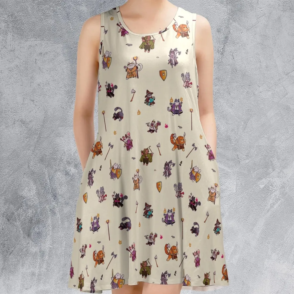 Cats In DnD Pattern Sleeveless Dress - 2