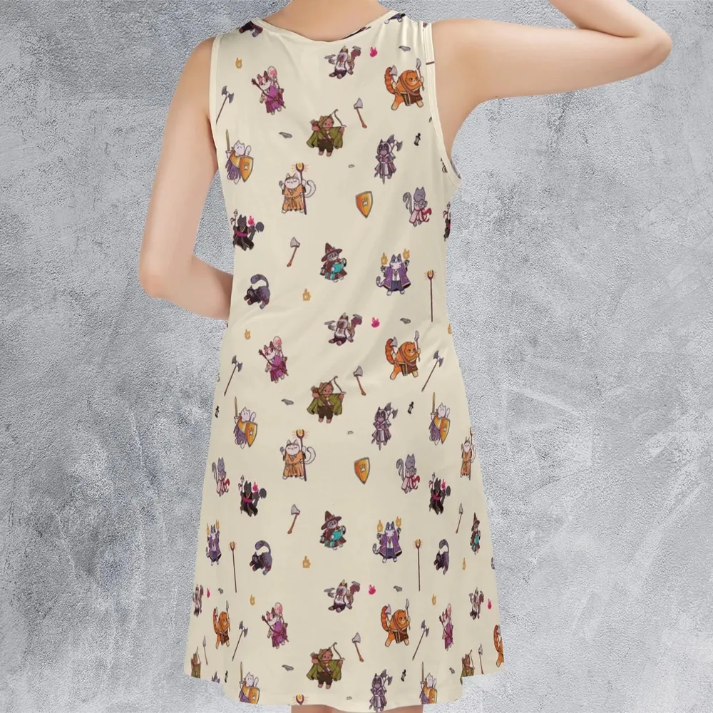 Cats In DnD Pattern Sleeveless Dress - 3