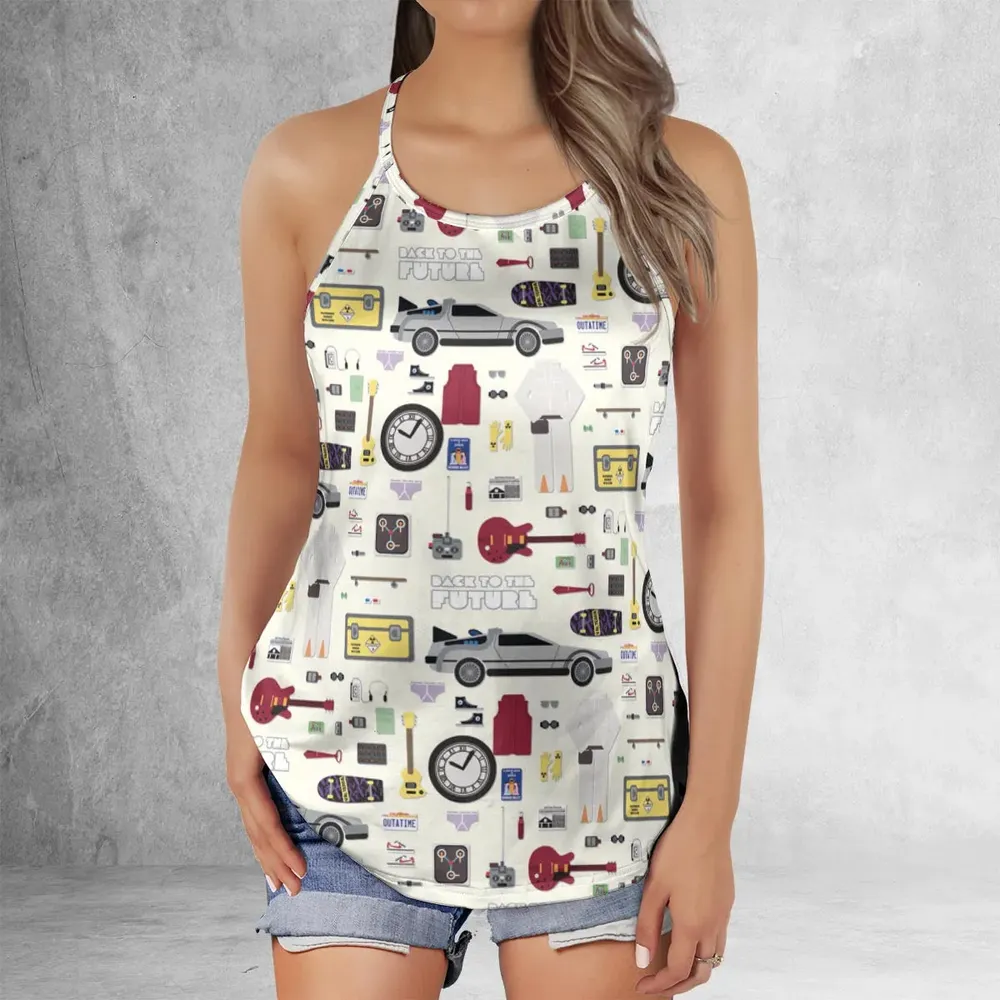 Back to the Future Pattern Criss Cross Tank Top - 2